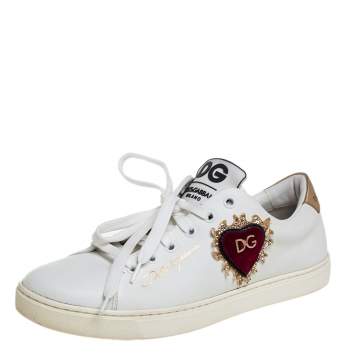 Pre Owned Dolce & Gabbana White Leather Heart Low Top Sneakers size 38