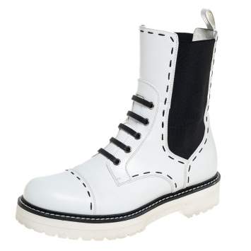 Pre Owned Dolce & Gabbana White Leather Utility Boots Size 39