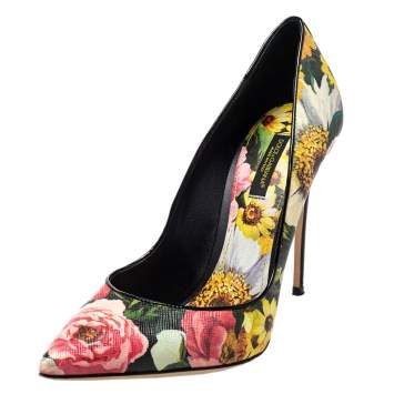 Pre Owned Dolce & Gabbana Multicolor  Floral Leather Pumps Size 38.5