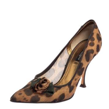 Pre Owned Dolce & Gabbana Brown Leopard Print Fabric Pointed Toe Pumps Size 38