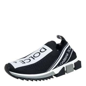 Pre Owned Dolce & Gabbana Black/White Knit Fabric Sorrento Slip On Sneakers Size 39