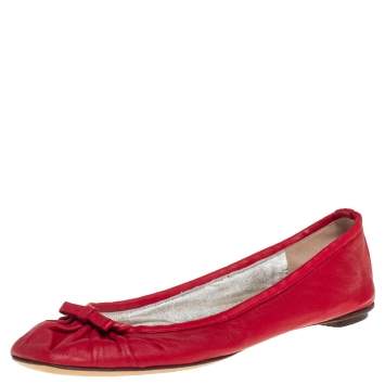 مملوكة مسبقًا Dolce & Gabbana Red Leather Bow Ballet Flats Size 38.5