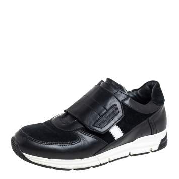 Pre Owned Dolce & Gabbana Black Suede And Leather Velcro Strap Low Top Sneakers Size 36