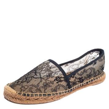 مملوكة مسبقًا Dolce & Gabbana Black/Beige Lace Espadrille Flats Size 41