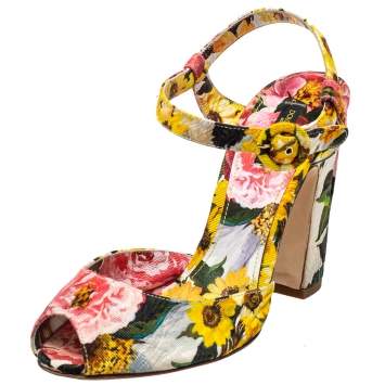 Pre Owned Dolce & Gabbana Multicolor Canvas Flower Ankle Strap Sandals Size 39