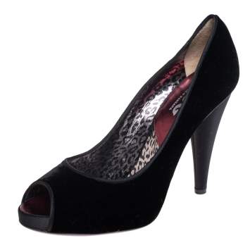 Pre Owned Dolce & Gabbana Black Velvet Peep Toe Pumps Size 39.5