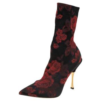 Pre Owned Dolce & Gabbana Black/Red Gardinale Stretch Fabric Ankle Booties Size 37.5