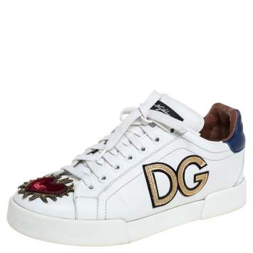 Pre Owned Dolce & Gabbana White Leather Sacred Heart Low Top Sneakers Size 38.5
