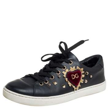 Pre Owned Dolce & Gabbana Black Leather Portofino Low Top Sneakers Size 38