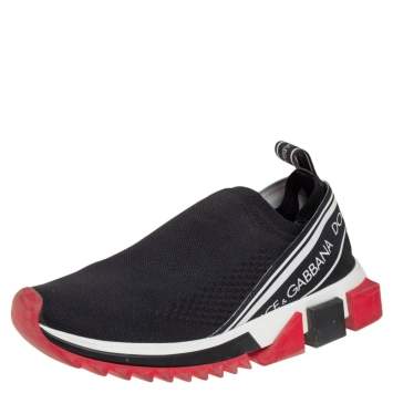 Pre Owned Dolce & Gabbana Black/Red Fabric Sorrento Sneakers Size 37