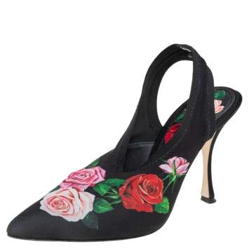 Pre Owned Dolce & Gabbana Multicolor Floral Fabric And Leather Slingback Sandals Size 37