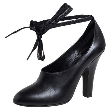 Pre Owned Dolce & Gabbana Black Leather Ankle Wrap Pumps Size 39