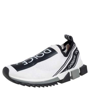 Pre Owned Dolce & Gabbana White/Black Knit Fabric Sorrento Sneakers Size 40