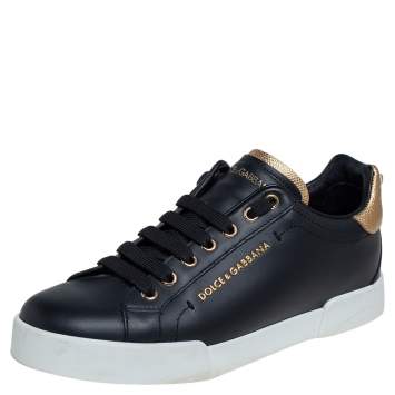 Pre Owned Dolce&Gabbana Black Leather Portofino Low Top Sneakers Size 40