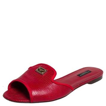 Pre Owned Dolce & Gabbana Red Lizard Leather Sandals Size 39