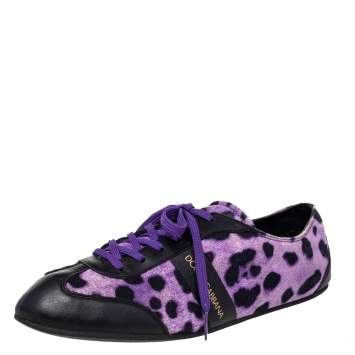 Pre Owned Dolce & Gabbana Purple/Black Leopard Print Canvas And Leather Low Top Sneakers Size 41