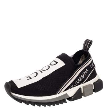Pre Owned Dolce & Gabbana Black Knit Fabric Sorrento Slip On Sneakers Size 36