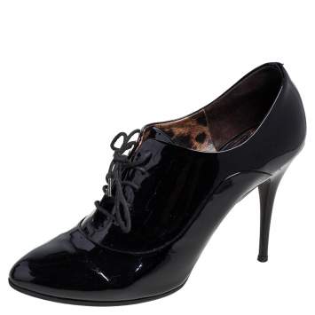 Pre Owned Dolce & Gabbana Black Patent Leather Lace Up Booties Size 40