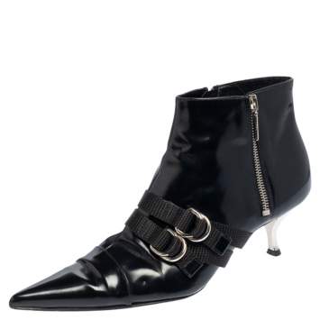 Pre Owned Dolce & Gabbana Back Leather Zipper Pointed Toe Ankle Boots Size 38