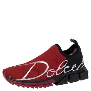Pre Owned Dolce & Gabbana Red/Black Fabric Sorrento Sneakers Size 41