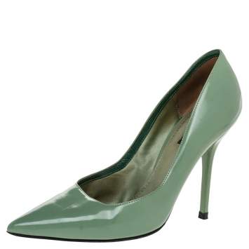 Pre Owned Dolce & Gabbana Green Leather Pointed Toe Pumps Size 38