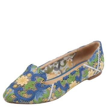 مملوكة مسبقًا Dolce & Gabbana Multicolor Floral Lace Smoking Slippers Size 40 