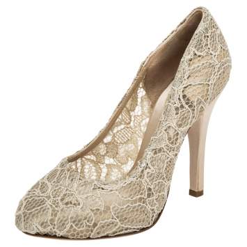 Pre Owned Dolce & Gabbana Beige Lace Round Toe Pumps Size 37.5