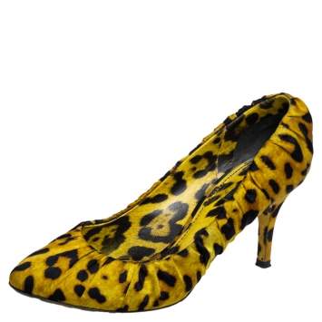 Pre Owned Dolce & Gabbana Yellow Scrunch Satin Animal Print Pumps Size 40