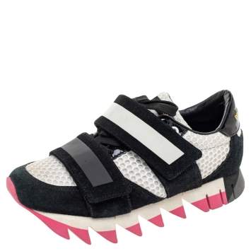 Pre Owned Dolce & Gabbana Black/White Suede And Mesh Colorblock Pattern Sneakers Size 37