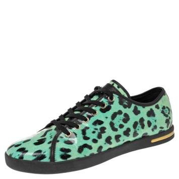 Pre Owned Dolce & Gabbana Green Animal Print Patent Leather Low Top Sneakers Size 39