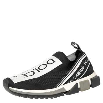 Pre Owned Dolce & Gabbana Black/White Knit Fabric Sorrento Slip On Sneakers Size 39