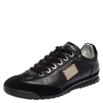 Pre Owned Dolce & Gabbana Black Patent Leather and Suede Low Top Sneakers Size 37.5