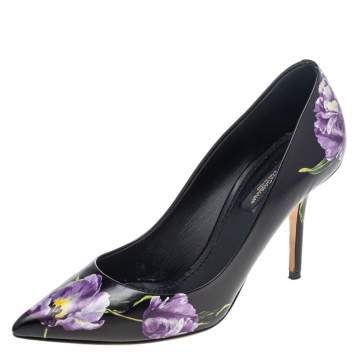 Pre Owned Dolce & Gabbana Black Floral Printed Leather Pointed Toe Pumps Size 38
