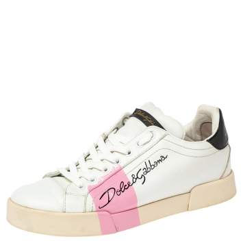Pre Owned Dolce & Gabbana White Leather Portofino Low Top Sneakers Size 38 