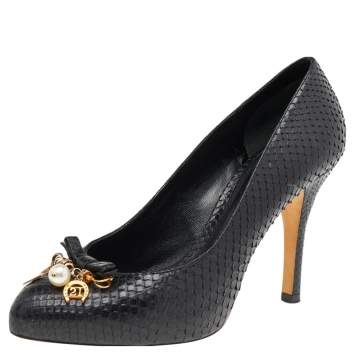 Pre Owned Dolce & Gabbana Black Python Leather Crystal Embellished  Pumps Size 38