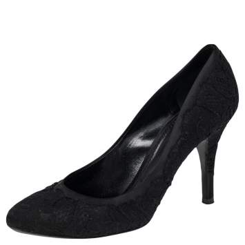 Pre Owned Dolce & Gabbana Black Black Satin And Floral Lace Pointed Toe Pumps Size 40