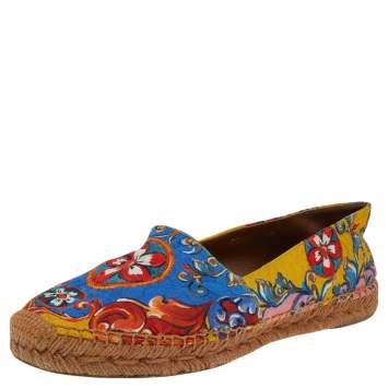 مملوكة مسبقًا Dolce & Gabbana Multicolor Printed Canvas Espadrille Flats Size 38