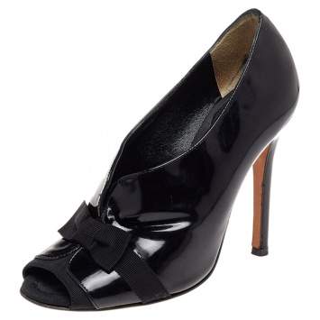 Pre Owned Dolce & Gabbana Black Patent Leather Peep Toe Booties Size 36