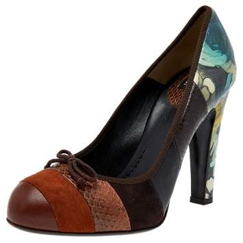 Pre Owned Dolce & Gabbana Multicolor Suede And Leather Bow Pumps Size 37.5 