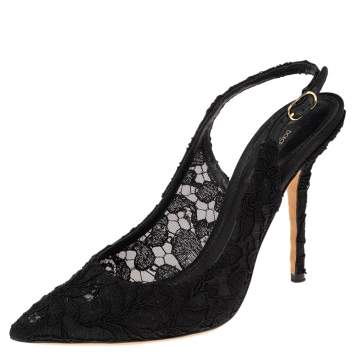 Pre Owned Dolce & Gabbana Black Lace Slingback Sandals Size 38