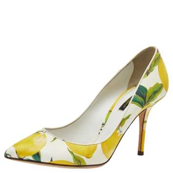 Pre Owned Dolce & Gabbana White Floral Print Leather Pointed Toe Pumps Size 38