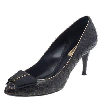 Pre Owned Dolce & Gabbana Black Python Embossed Leather Pumps Size 37