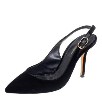 Pre Owned Dolce & Gabbana Black Velvet Pointed Toe Slingback  Pumps Size 35