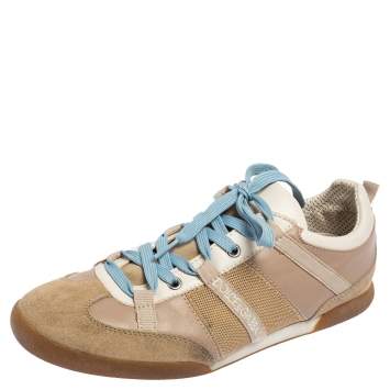 Pre Owned Dolce & Gabbana Beige Leather And Suede Lace Up Sneakers  Size 38