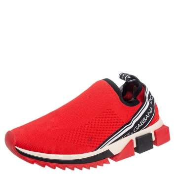 Pre Owned Dolce & Gabbana Red Knit Fabric Sorrento Sneakers Size 41