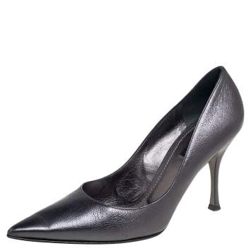 Pre Owned Dolce & Gabbana Metallic Grey Leather Lori Pointed Toe Pumps Size 39