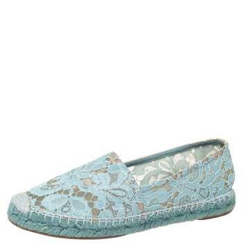 مملوكة مسبقًا Dolce & Gabbana Blue Floral Lace And Mesh Espadrille Flats Size 38