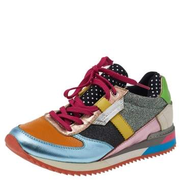 Pre Owned Dolce & Gabbana Multicolor Leather, Glitter, And Fabric Low Top Sneakers Size 37