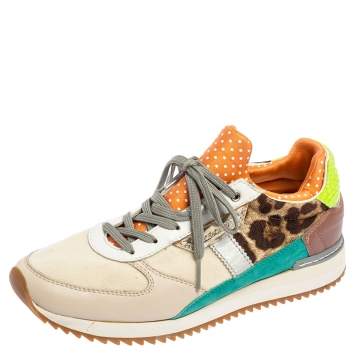 Pre Owned Dolce & Gabbana Multicolor Suede, Leather, And Canvas Lace Up Sneakers Size 37 
