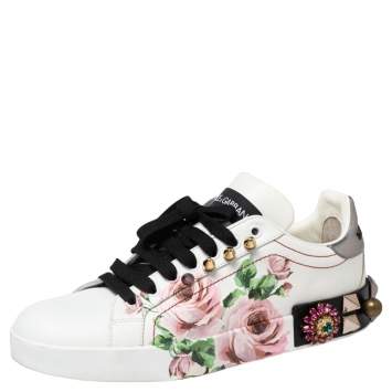 Pre Owned Dolce & Gabbana Multicolor Leather Printed Appliques Sneakers Size 40